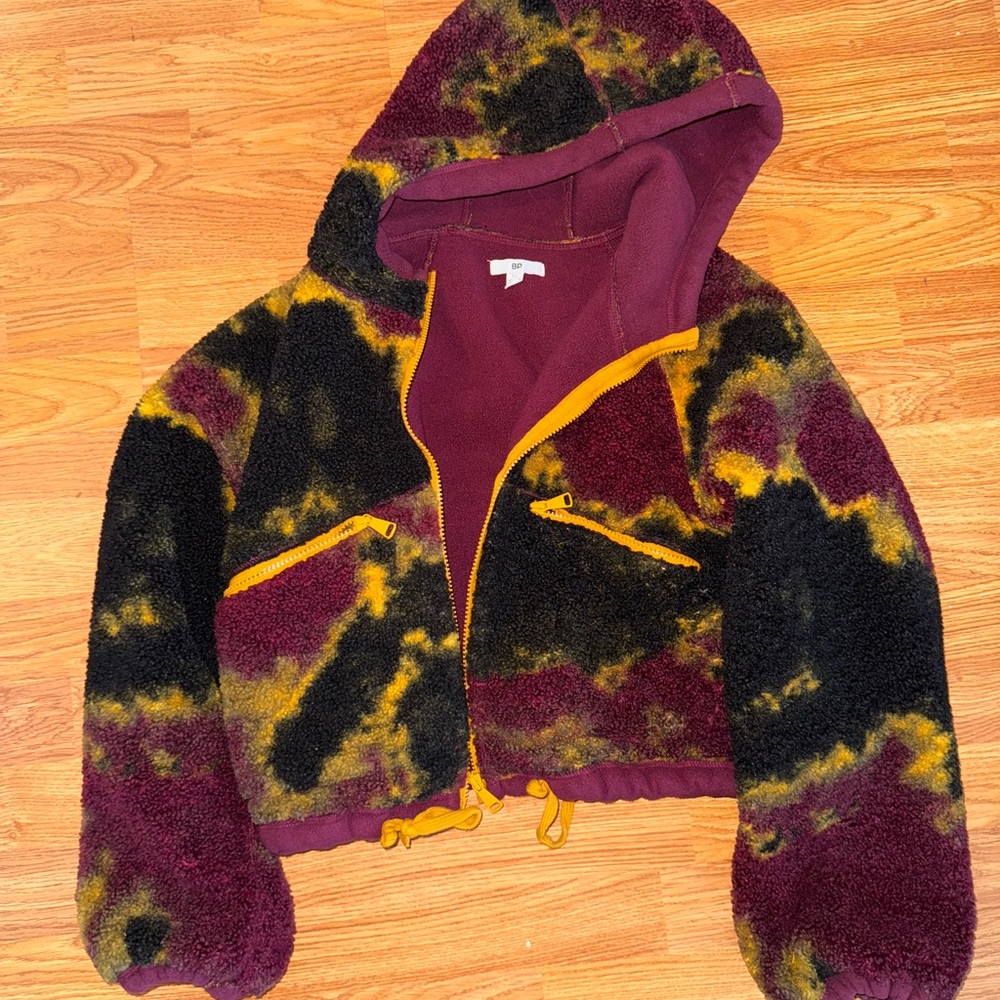 Teddy fur camo burgundy and yellow BP Hooded Jacket